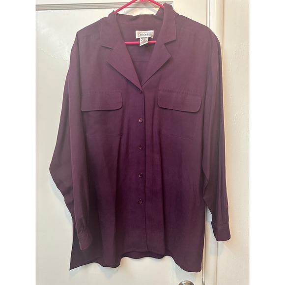 christie & jill Tops - Christie & Jill Womens Plum Purple 100% Silk Button Down Blouse Shirt Large